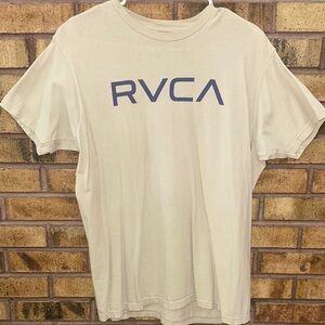 RVCA Men's Cream T-Shirt with Blue Logo